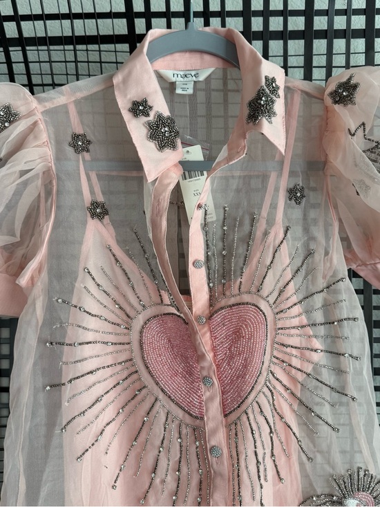 Anthropologie Maeve Short-Sleeve Embellished Mini Shirt Dress - Picture 5 of 8